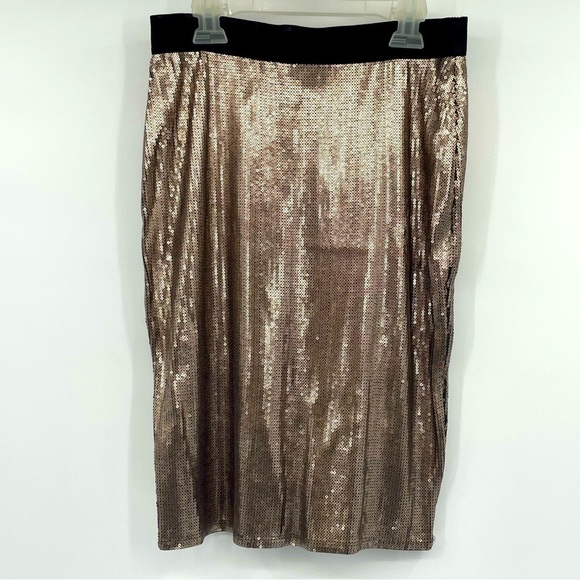 White + Warren Sequin Skirt – Elastic Waist, Gold & Black – Size Small - Picture 1 of 5